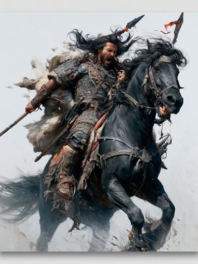 Warrior on Horse Digital Art Poster.
