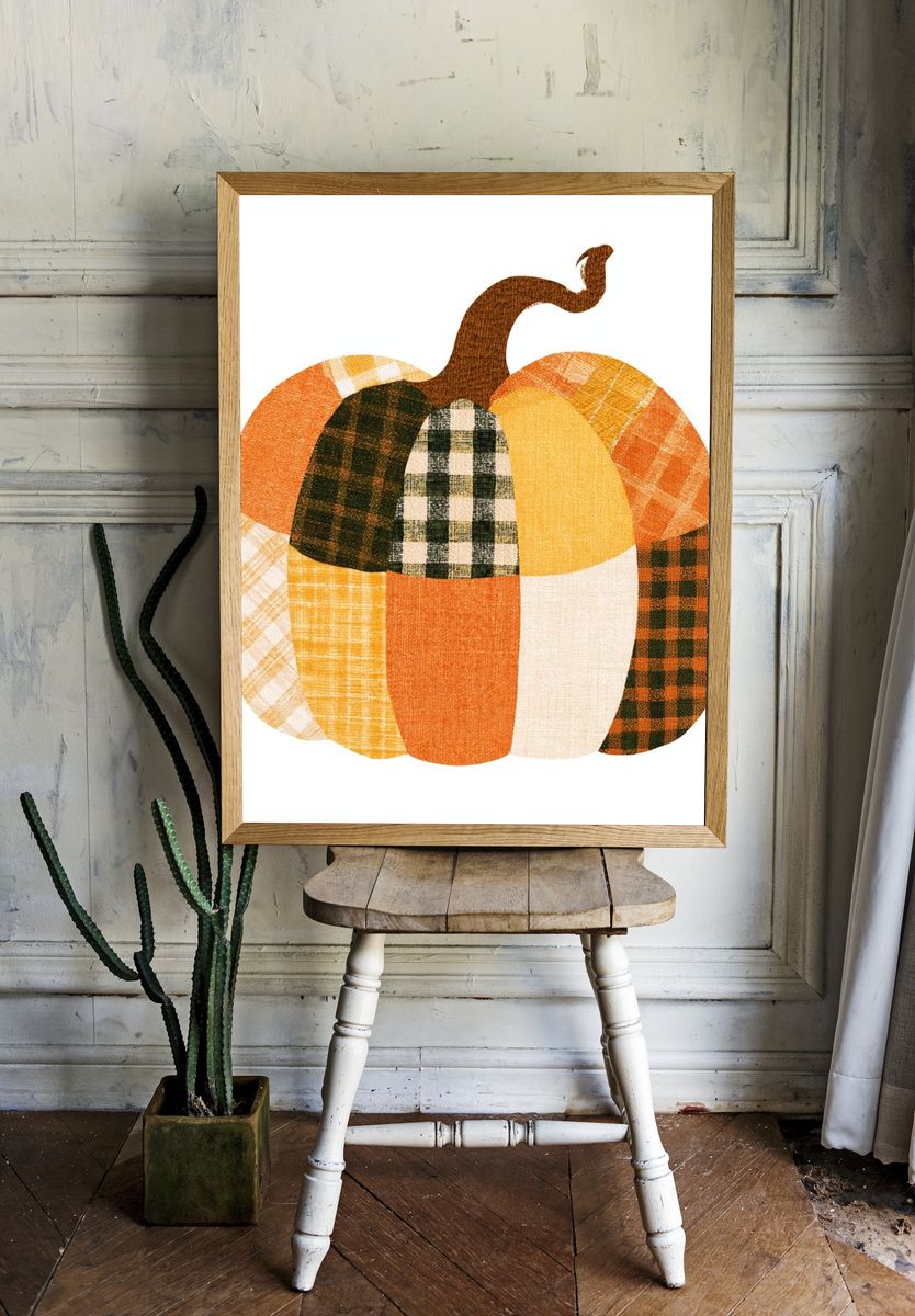 Patchwork Pumpkin Illustration Poster. — room view 1