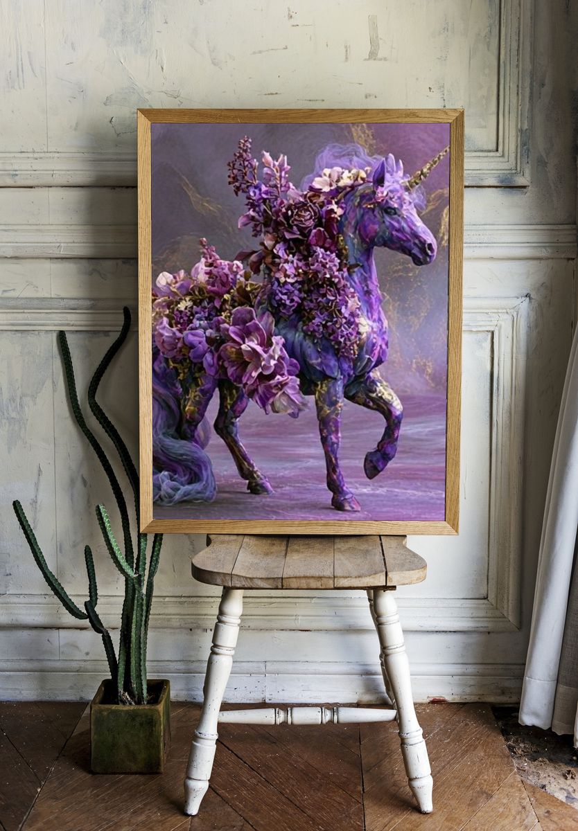 Floral Unicorn Fantasy Print. room preview