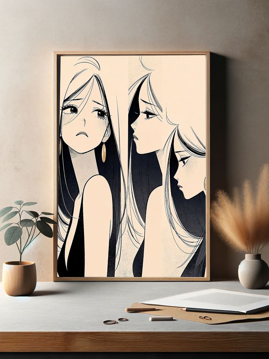Three Faces of Elegance Illustration Poster. — room view 2