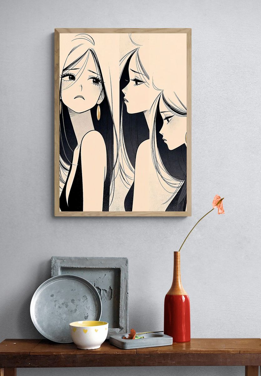 Three Faces of Elegance Illustration Poster. — room view 3