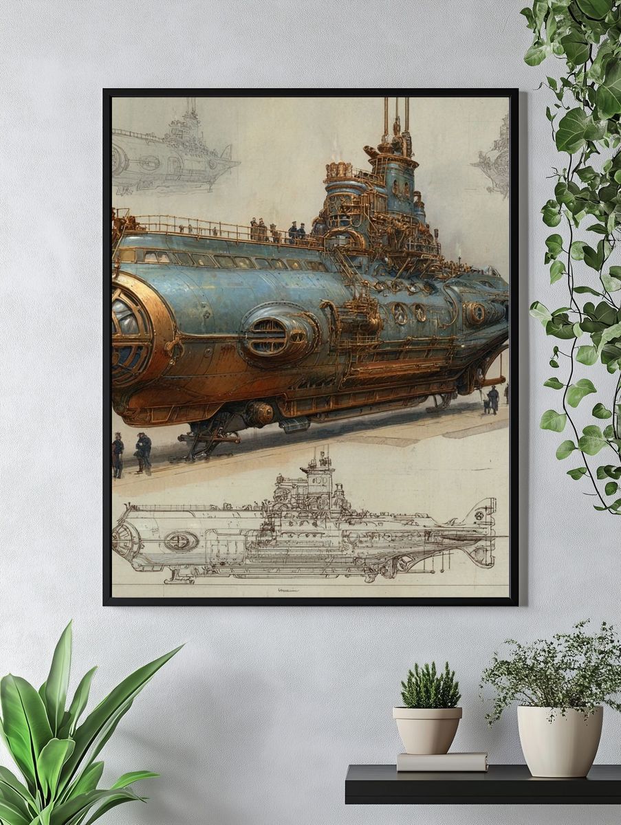 Steampunk Submarine Illustration Poster. — room view 4