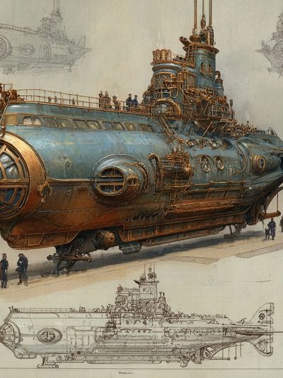 Steampunk Submarine Illustration Poster. poster print