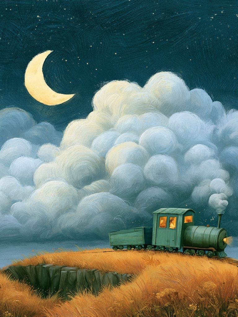 Moonlit Train Dreamscape Poster. poster detail