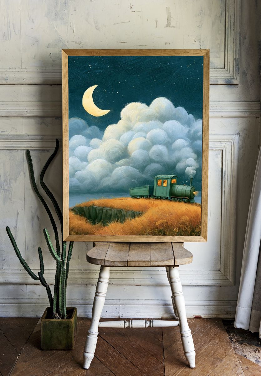 Moonlit Train Dreamscape Poster. room preview