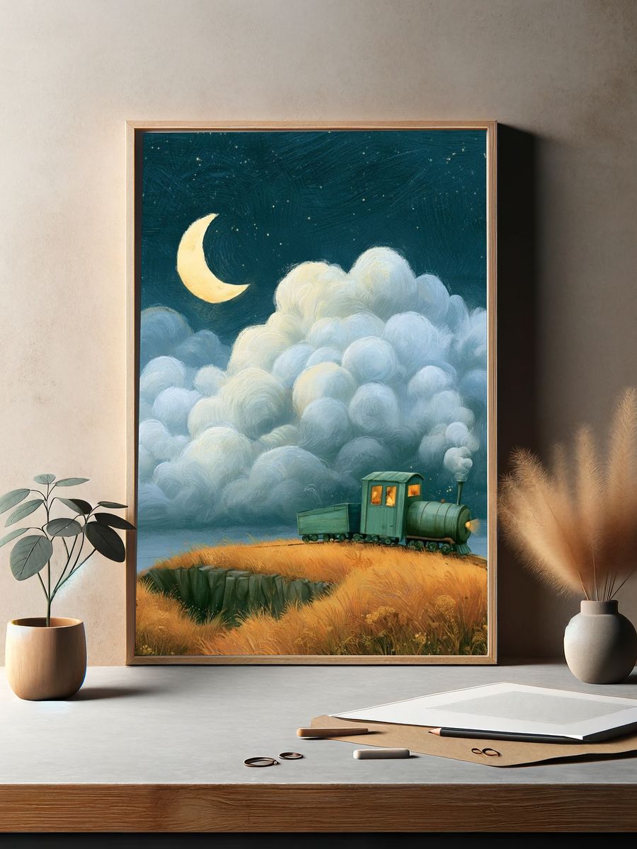 Moonlit Train Dreamscape Poster. — room view 2