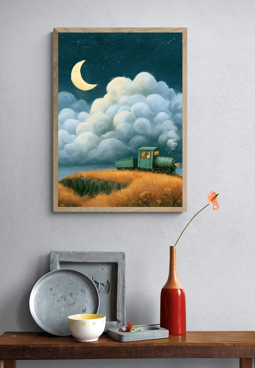 Moonlit Train Dreamscape Poster. — room view 3