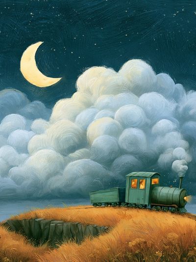 Moonlit Train Dreamscape Poster.