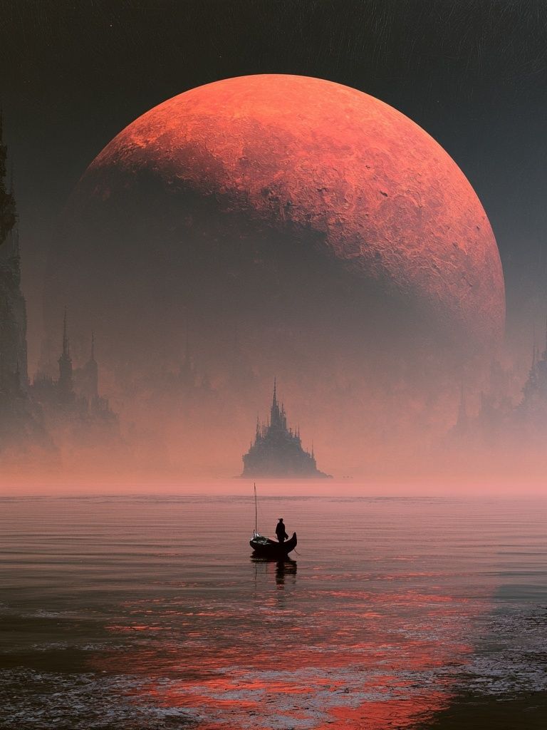 Red Moon Seascape Fantasy Print. poster detail
