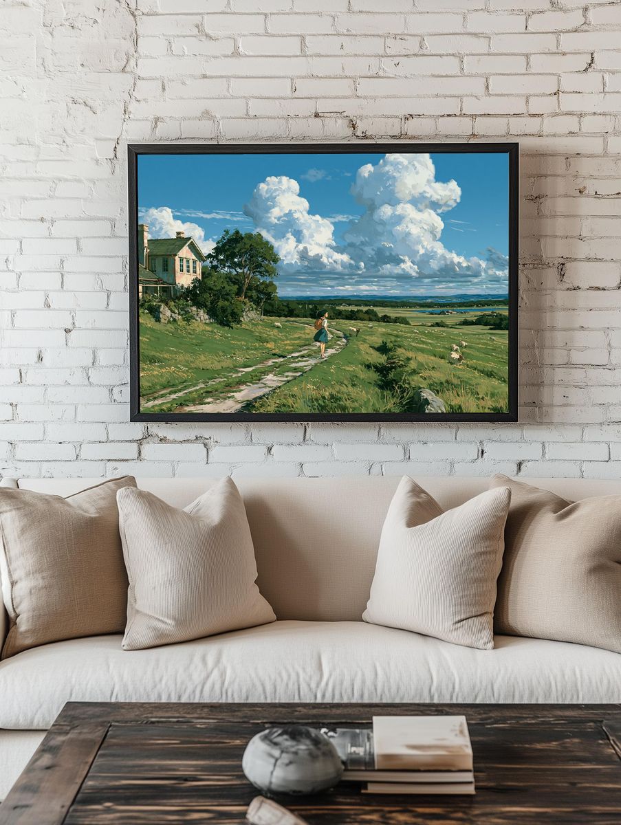 Countryside Cloudscape Illustration Poster. — room view 1