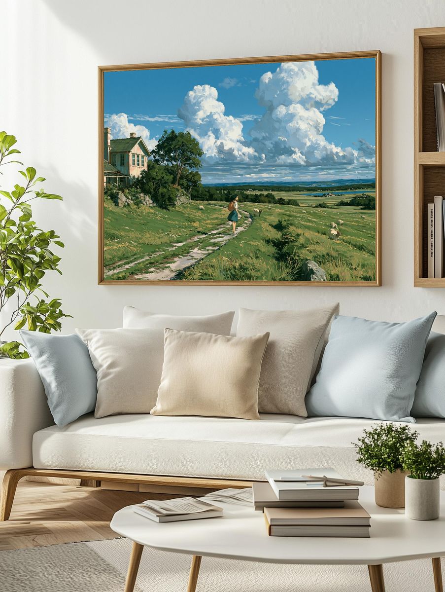 Countryside Cloudscape Illustration Poster. — room view 2