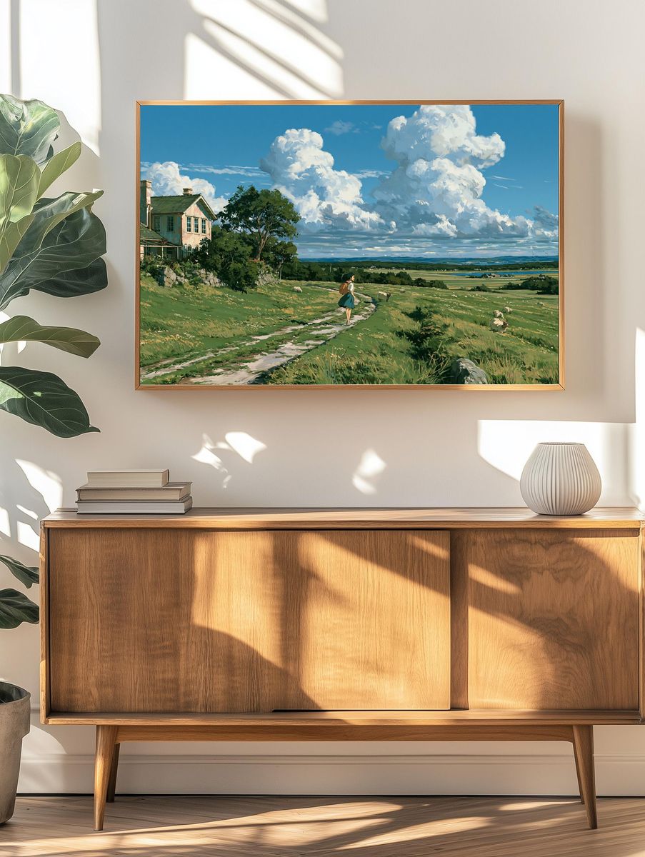 Countryside Cloudscape Illustration Poster. — room view 3