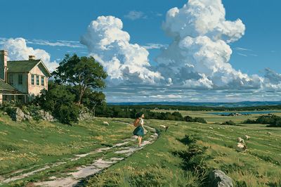Countryside Cloudscape Illustration Poster. poster print