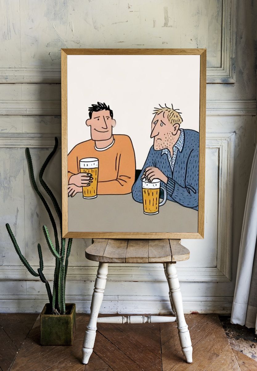 Beer Friends Illustration Poster. — room view 1