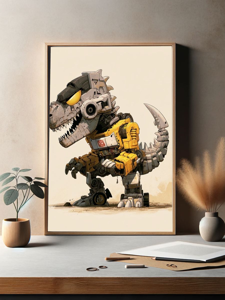 Robot T-Rex Digital Art Poster. — room view 2