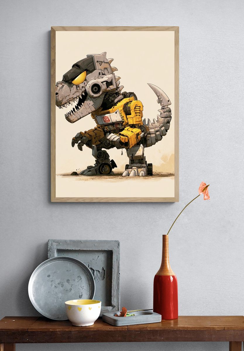 Robot T-Rex Digital Art Poster. — room view 3