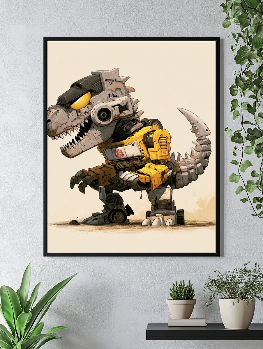 Robot T-Rex Digital Art Poster. — room view 4
