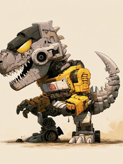 Robot T-Rex Digital Art Poster.