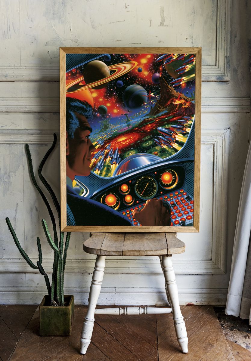 Retro Space Battle Illustration Poster. room preview