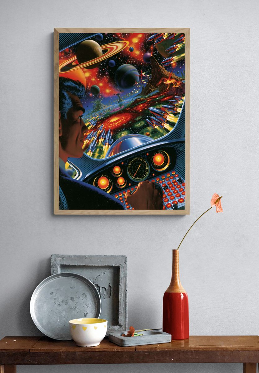 Retro Space Battle Illustration Poster. — room view 3