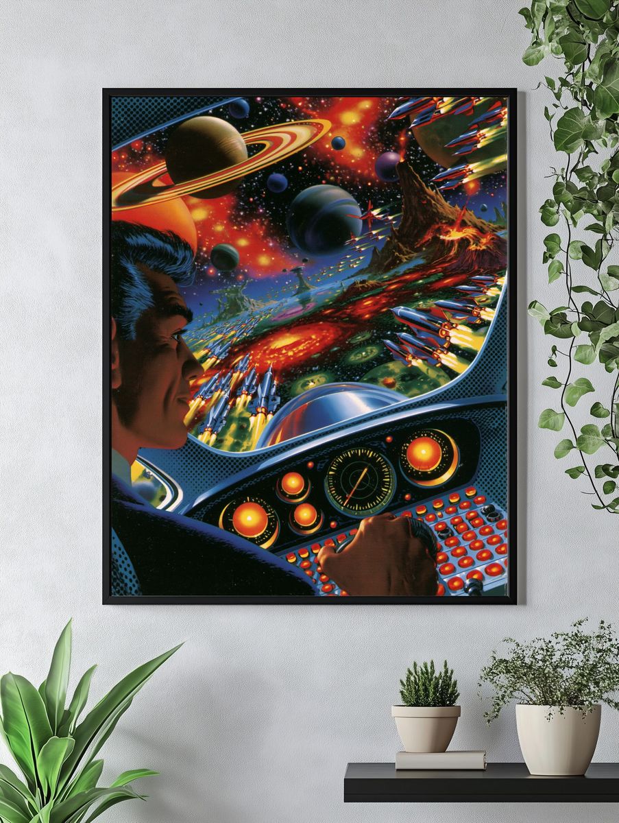 Retro Space Battle Illustration Poster. — room view 4