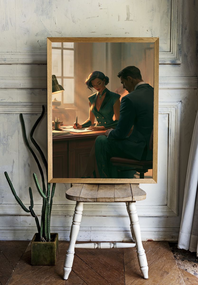 Elegant Office Scene Illustration Poster. room preview