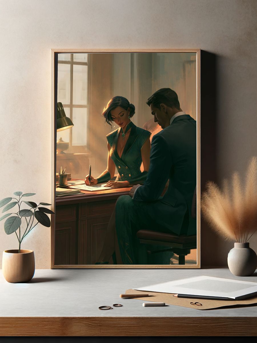 Elegant Office Scene Illustration Poster. — room view 2