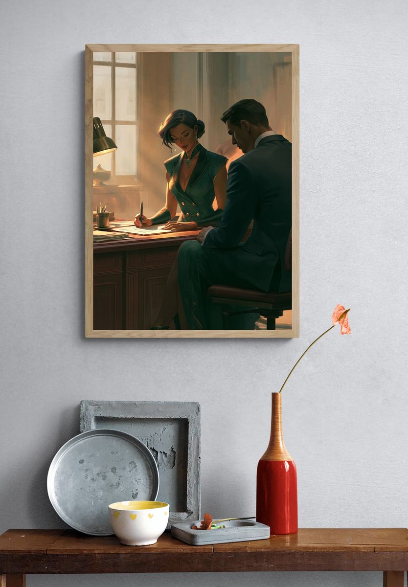 Elegant Office Scene Illustration Poster. — room view 3