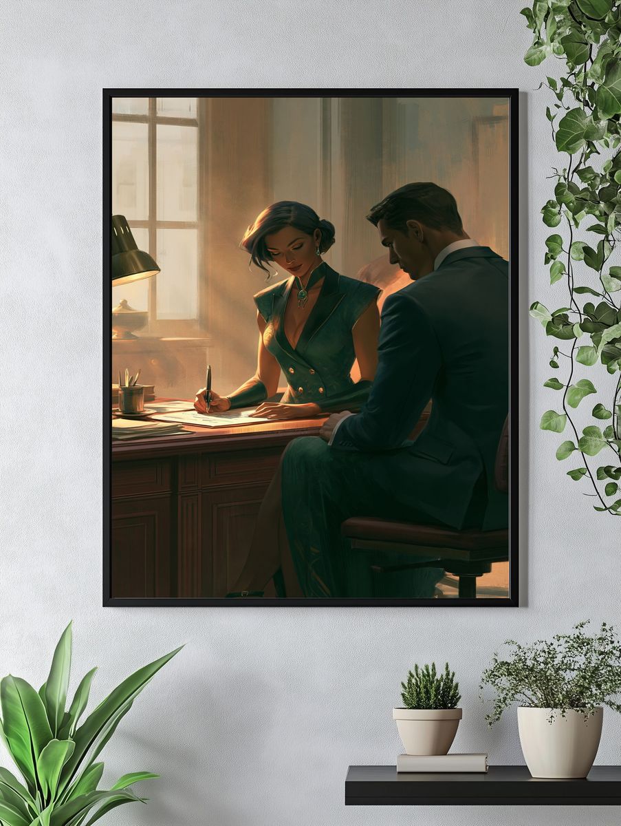 Elegant Office Scene Illustration Poster. — room view 4
