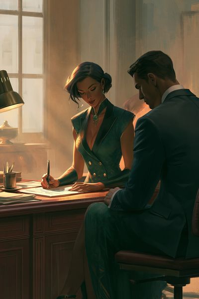 Elegant Office Scene Illustration Poster. poster