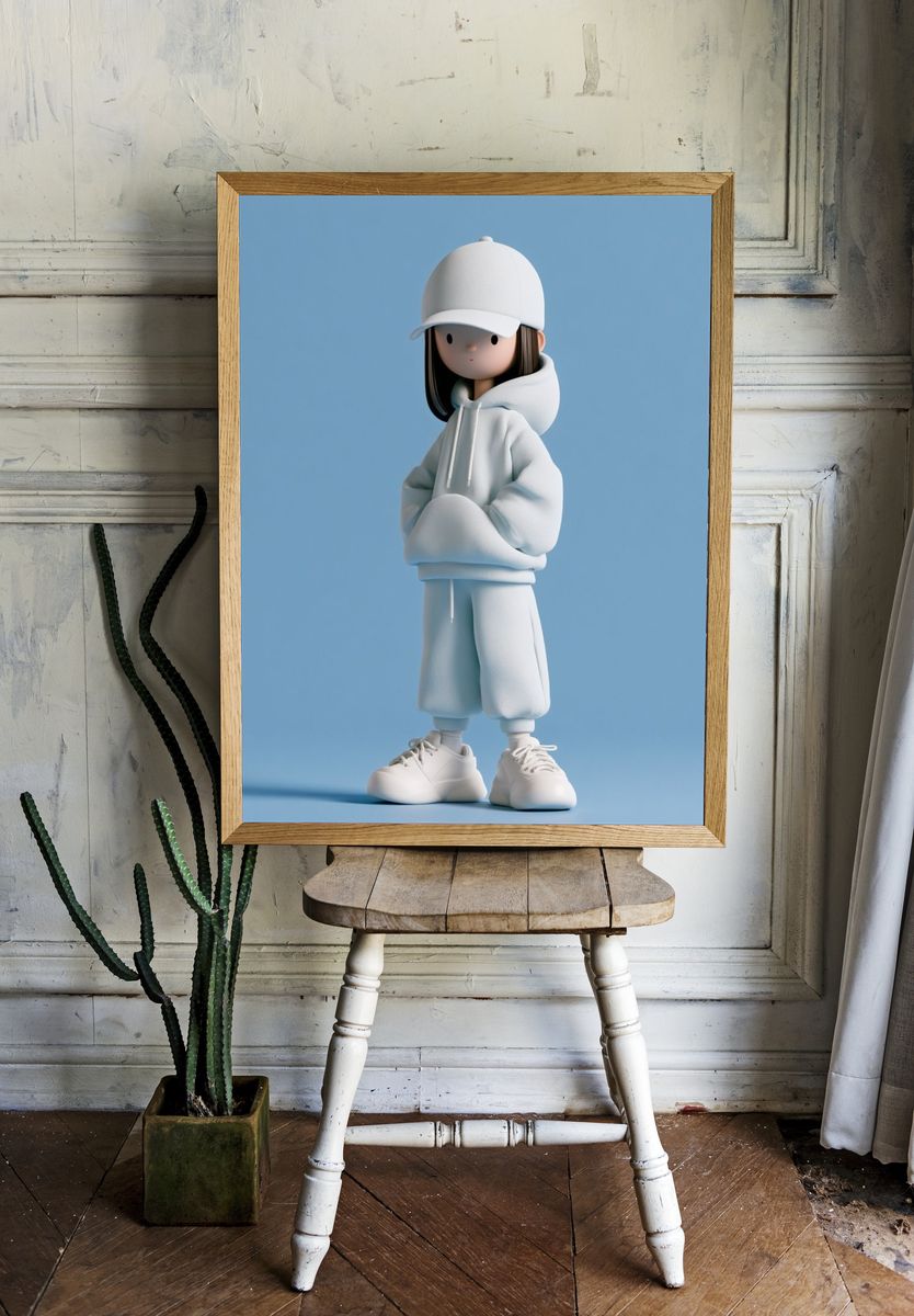 Minimalist Girl in White Hoodie Poster. room preview