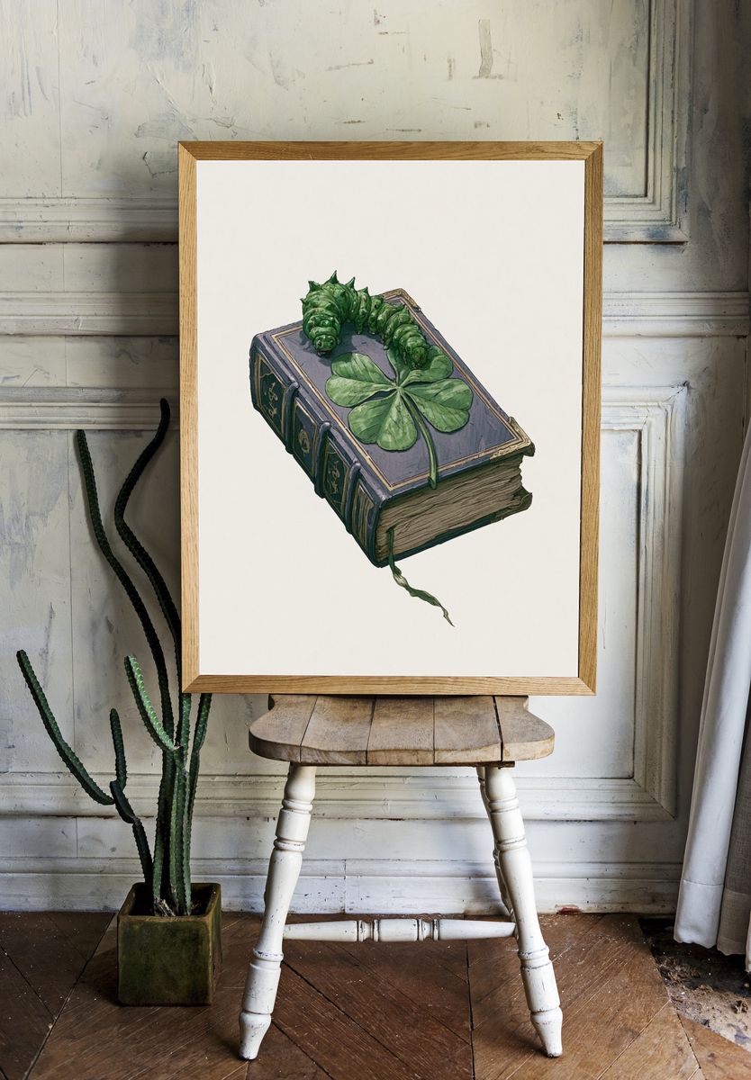 Clover Book Caterpillar Illustration Poster. — room view 1