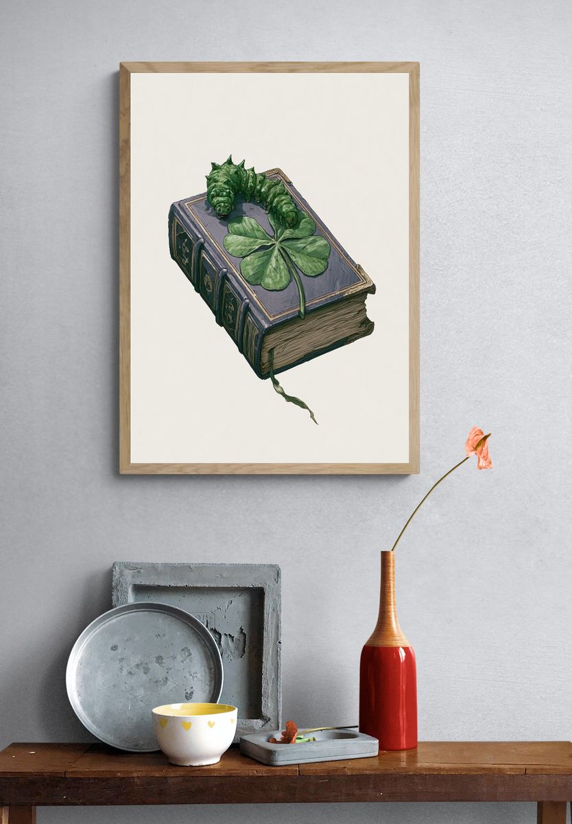 Clover Book Caterpillar Illustration Poster. — room view 3