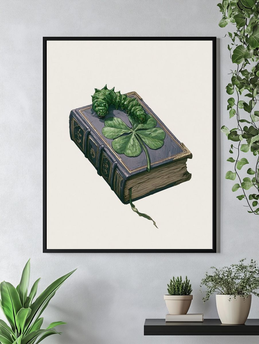 Clover Book Caterpillar Illustration Poster. — room view 4