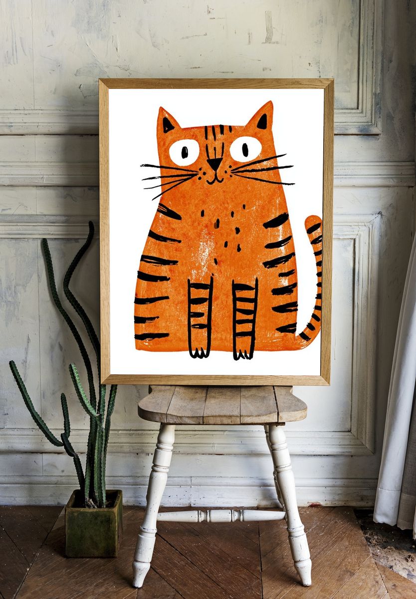 Orange Cat Illustration Poster. — room view 1