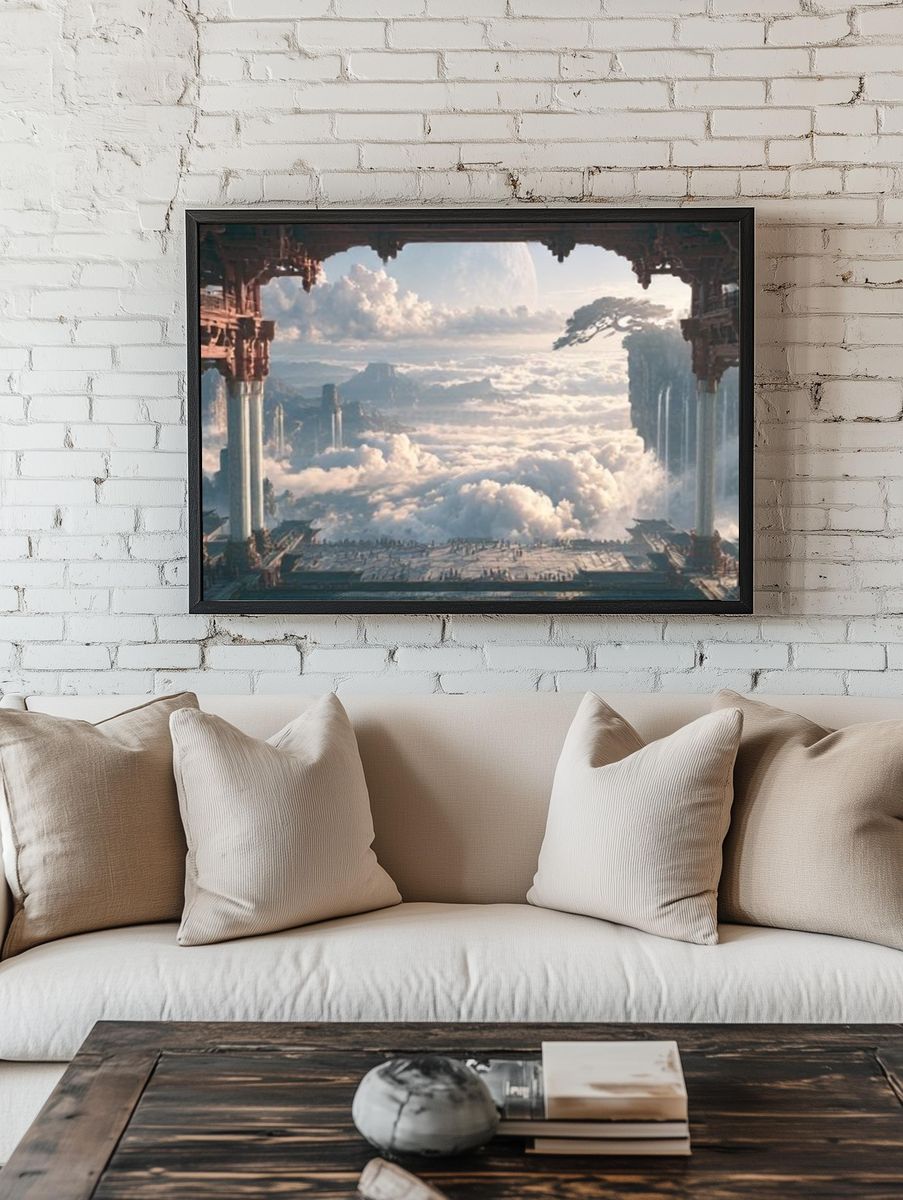 Floating Temple Skyscape Poster. room preview