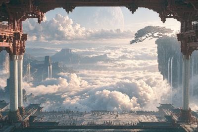 Floating Temple Skyscape Poster.