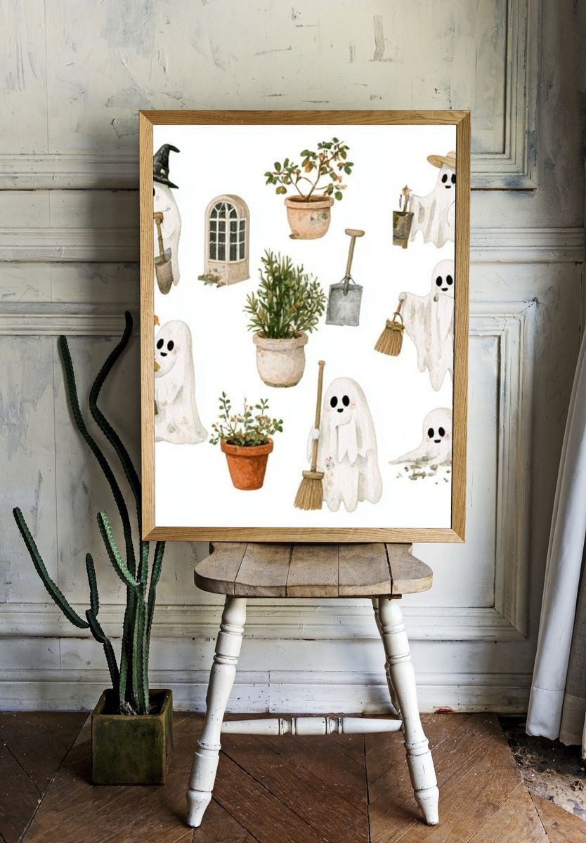 Halloween Ghost Garden Illustration Poster. room preview