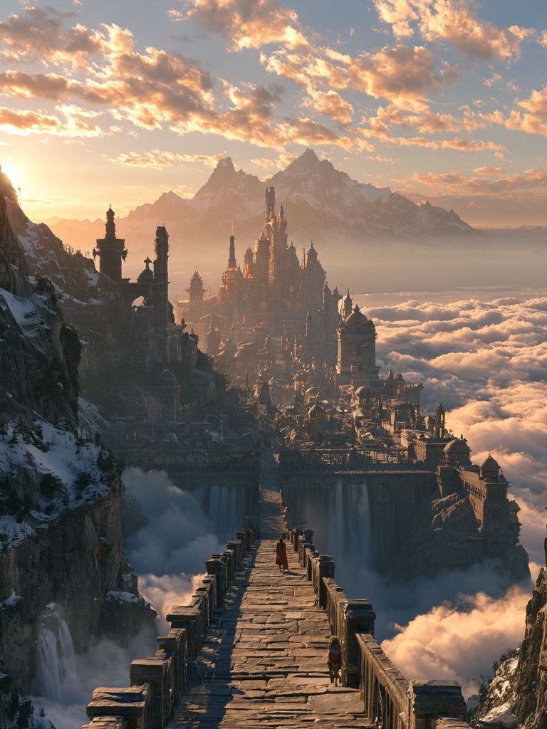 Fantasy Mountain Citadel Print. poster — illustration art