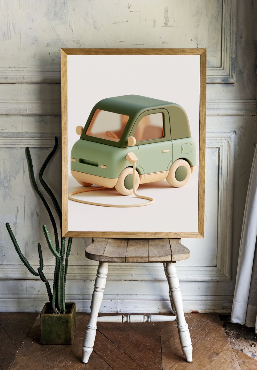Mini Electric Car Illustration Poster. room preview