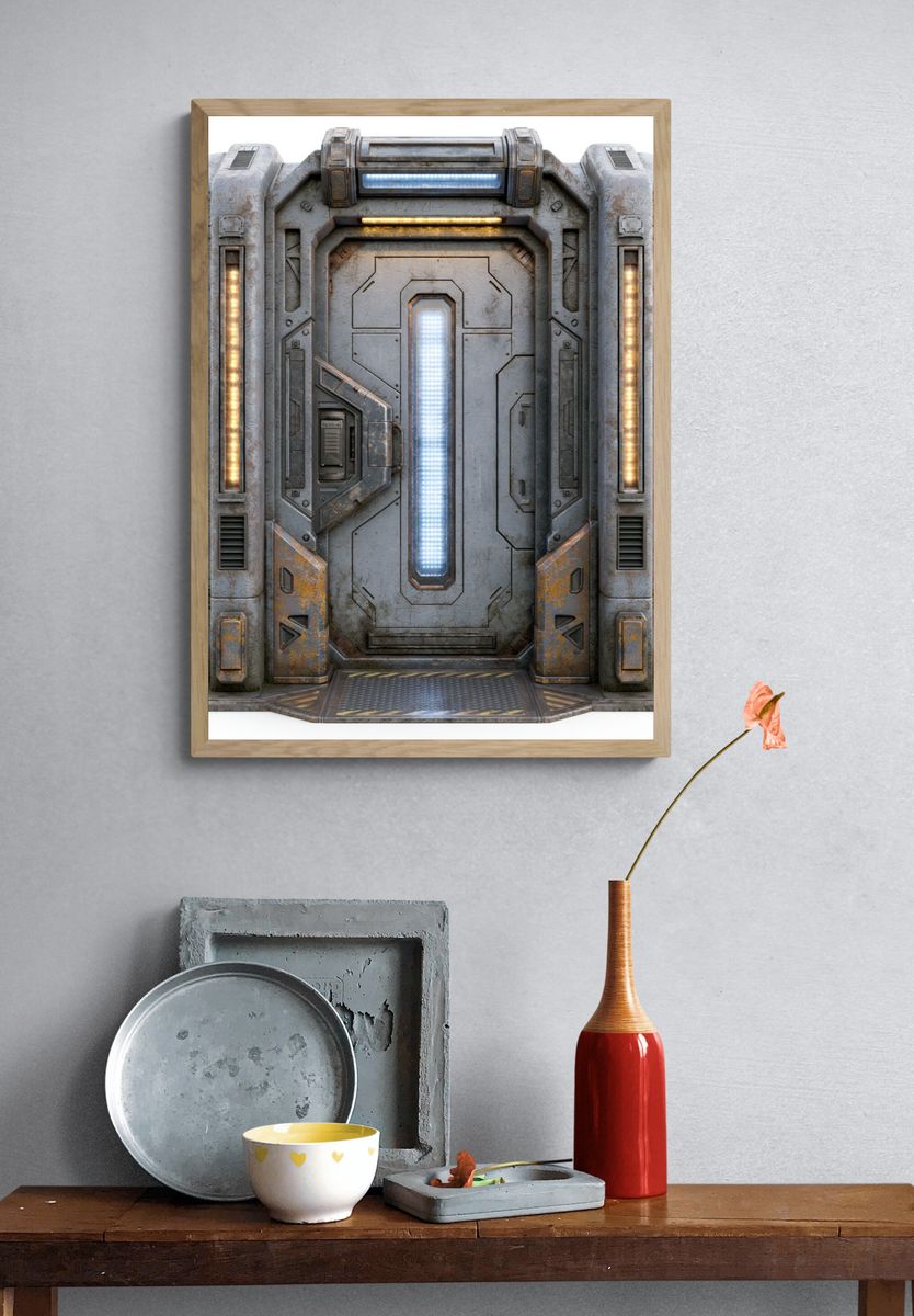 Sci-Fi Space Door Illustration Poster. — room view 3