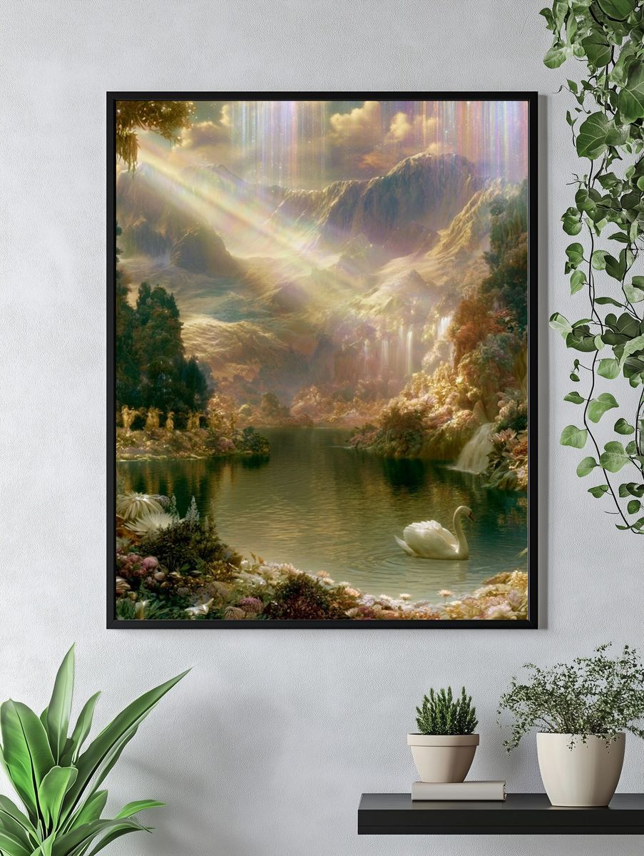 Enchanted Mountain Lake Fantasy Print. — room view 4