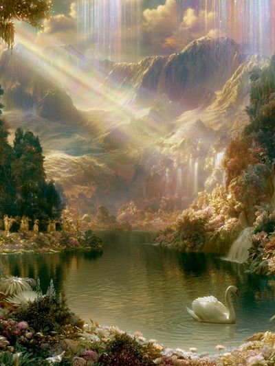 Enchanted Mountain Lake Fantasy Print.