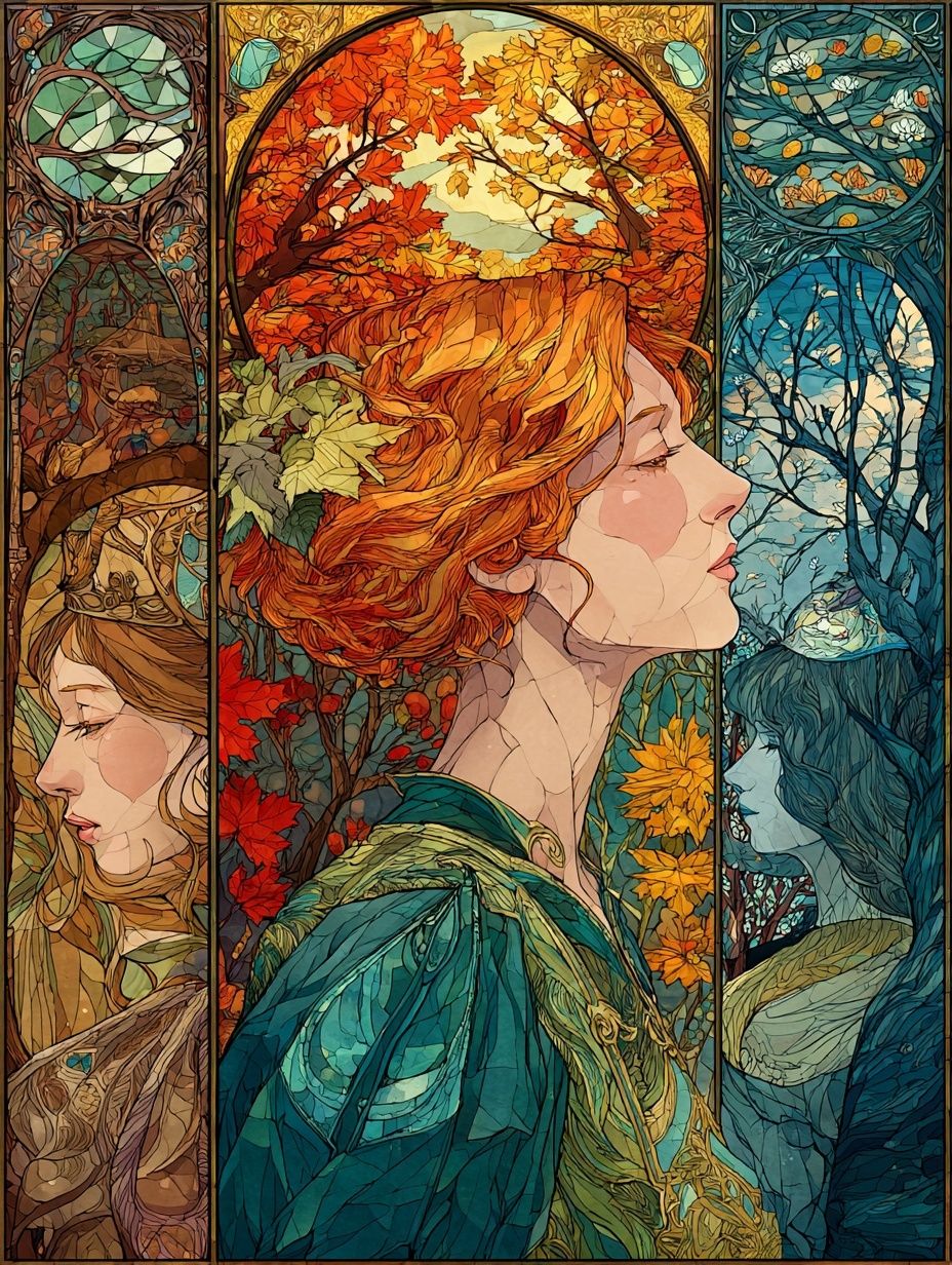 Autumn Women Stained Glass Illustration Poster. poster detail