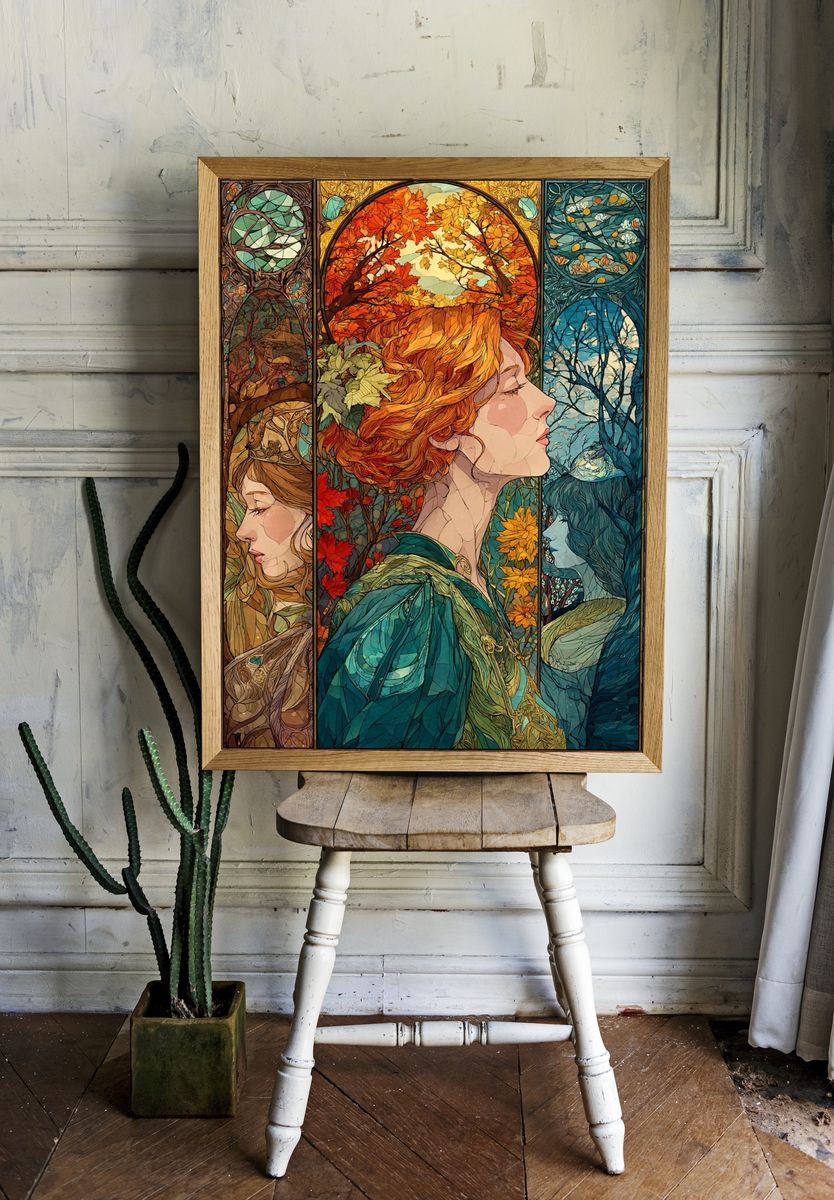 Autumn Women Stained Glass Illustration Poster. — room view 1