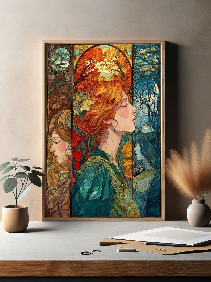 Autumn Women Stained Glass Illustration Poster. — room view 2