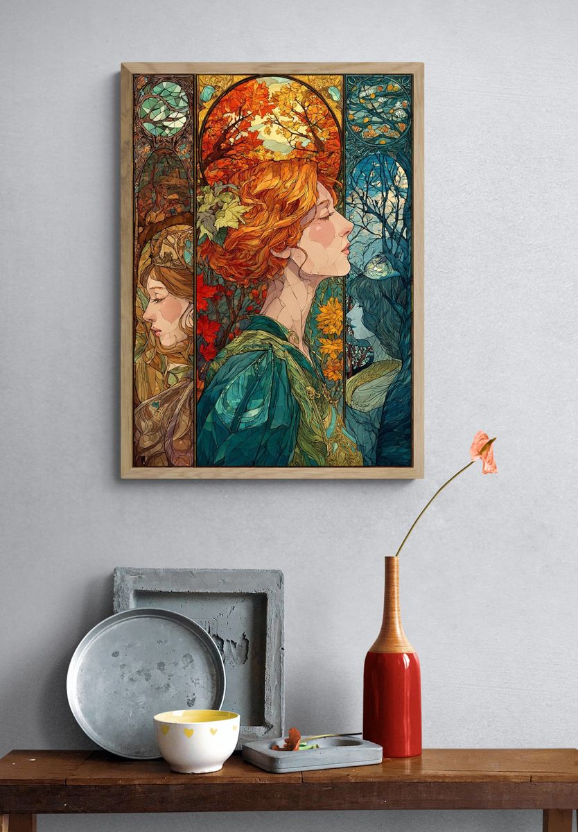 Autumn Women Stained Glass Illustration Poster. — room view 3