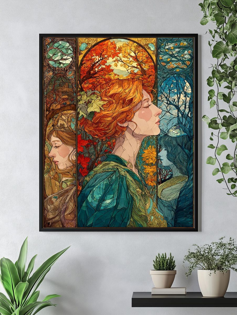 Autumn Women Stained Glass Illustration Poster. — room view 4