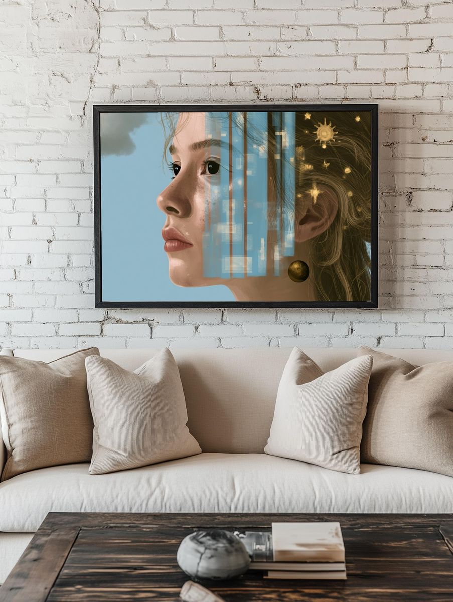 Dreamy Girl Portrait Illustration Poster. — room view 1