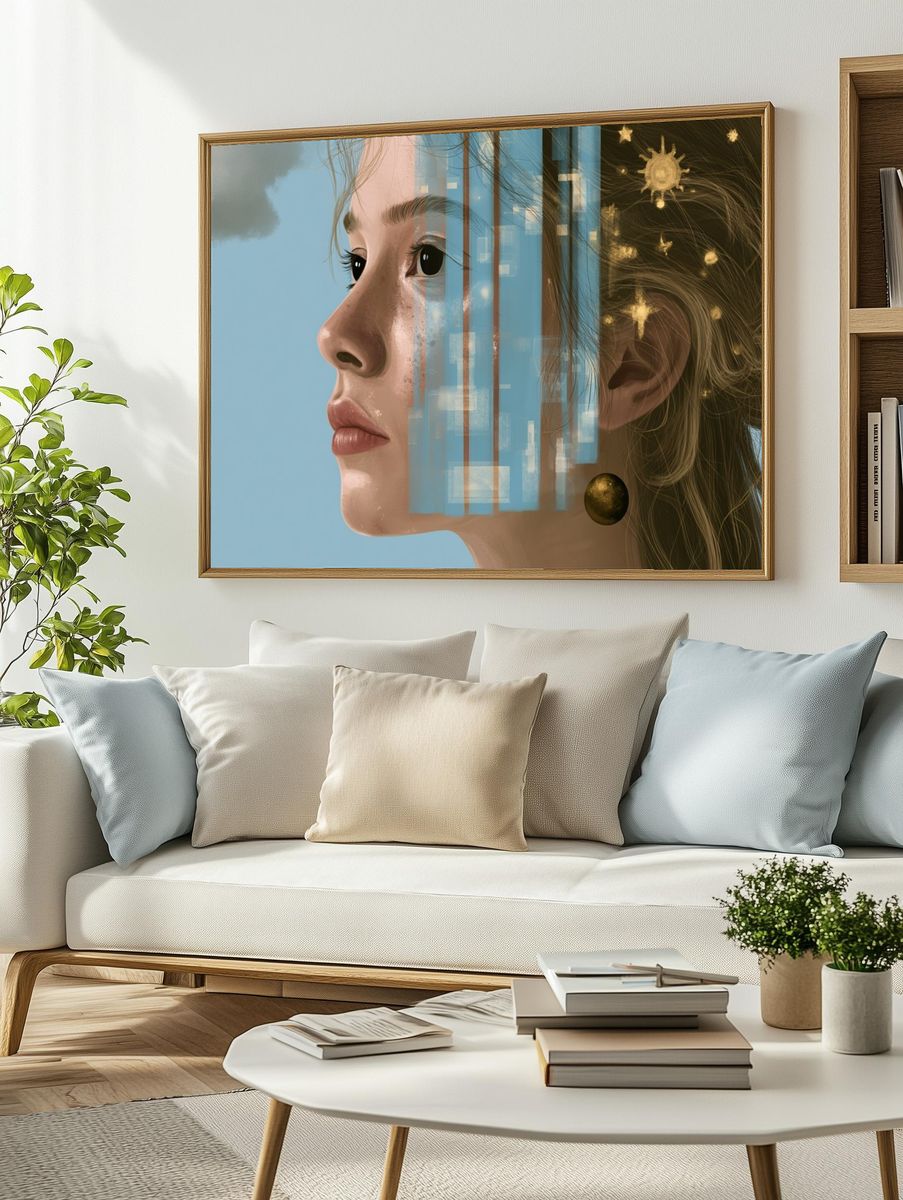Dreamy Girl Portrait Illustration Poster. — room view 2